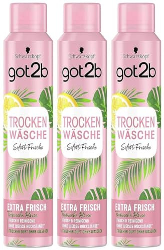 3x got2b Trockenshampoo TROCKEN WÄSCHE Extra Frisch Dry Shampoo mit Sofort-Frische-Effekt, Trockenshampoo ohne Rückstände mit tropische Brise-Duft, 200ml (3er Pack)