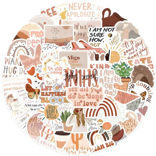 50 Pcs Boho Positive Quote Stickers Inspirational Sticker Waterproof Motivational Sticker for Scrapbook Laptop Guitar Suitcase Skateboard
