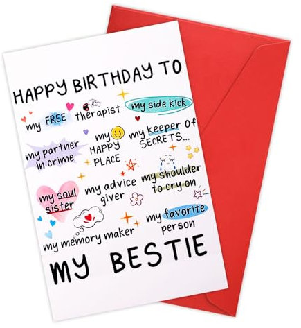 Funny Bestie Birthday Card with Envelope - Happy Birthday Card for Best Friend, Sister, Niece or Female Friend