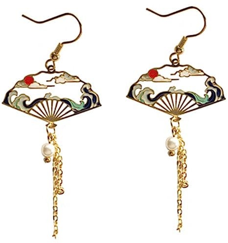SAFIGLE Ethnic Style Dangle Cloud Earrings for Women Girls Crane Jewelry Fan Shape Design Light Weight