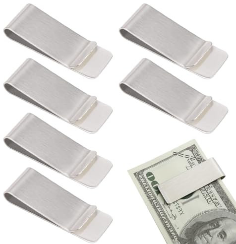 6-Piezas de acero inoxidable para dinero en efectivo, billetes, tarjetas, documentos, notas, tarjetas de visita, tarjetas de crédito, plata, Slim Money Clip