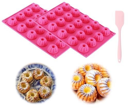 Mini Moule À Kouglof En Silicone, Moule À Kouglof, Mini Moules À Savarin, 2 Pièce 20 Cavités Moule Kouglof Silicone, Moule Mini Savarin Réutilisables, Moule Kouglof En Silicone, 29 X 19,5 X 2,2cm