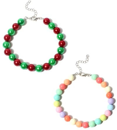 2pcs Candy Farbe Hundehalsband 2 Farben Hund Perlenhalsband Bunter Haustierschmuck Verstellbares Hundehalsband Hunde Welpen Halsband Perlen Hundehalsbänder für Mini Rassen Hunde Katzen Welpen Kätzchen