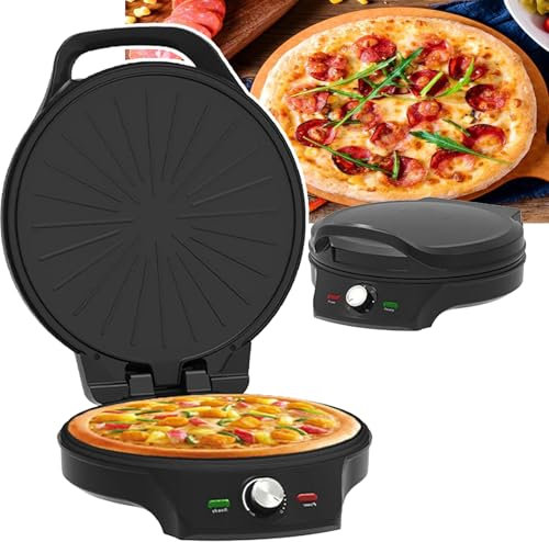 HEGGMKK Elektrischer Pizzamaker, 2000 W, 32 cm Pizzaofen, 5 Temperaturstufen Für Schnelles Braten + Beidseitige Heizung, Regulierung, Antihaft-Pfanne/leichte Reinigung, Für Pizza-Quesadillas,Black