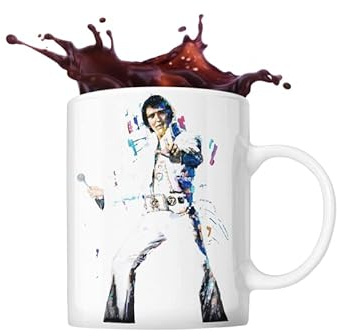 ICONS MERCH Elvis Presley Tasse Kaffee Tee Trinkbecher 325 ml Keramik Merchandise Geschenke Erinnerungsstücke Sidney Maurer Kunstwerk Weiß, weiß, One size