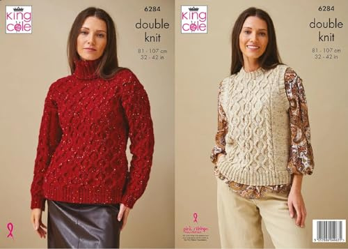 King Cole Knitting Pattern Ladies Sweater & Tank Top Double Knit (6284)
