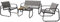 UDPATIO Gartenmöbel Set, Balkonmöbel Set 4 Personen, Garten Sitzgruppe mit Tisch, Sofa und 2 Sesseln, Wetterfest, Kleine Gartenmöbel Outdoor für Balkone, Terrassen, Innenhöfe, (Grau)