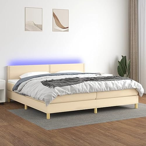 qohoio Boxspringbett mit Matratze & LED Bett Mit Bettkasten Bett Boxspringbett Betten Boxspringbett Mit Matratze Creme 200x200 cm Stoff - 3133666