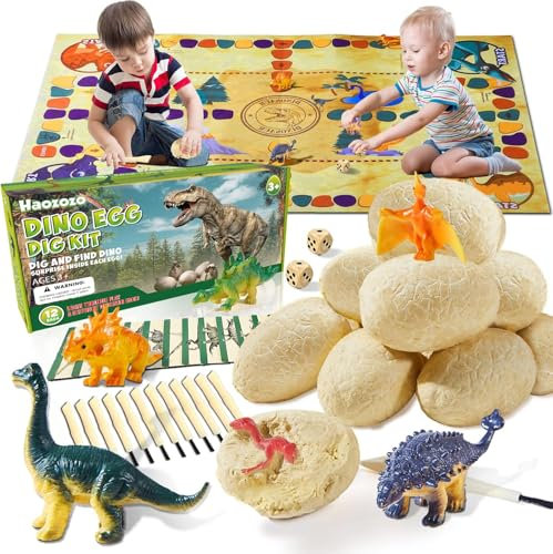Haozozo Dinosaurier Ei Spielzeug ab 4-10 Jahre Junge, Dinosaurier Ausgrabungsset für Kinder Geschenk Junge 3-12 Jahre Dino Spielzeug Figuren Ausgrabung Archäologie Kit