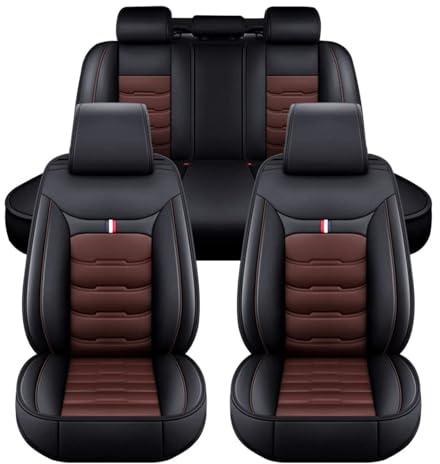 LECREA Auto Sitzbezüge Set für Mazda 6 Cx5 3 Cx3 Cx7 Cx30 2000-2024, 5 Sitzer Autositzbezug Wasserdicht und rutschfest, Autositzschoner aus PU Leder für Vorne und Hinten, B Black+Coffee