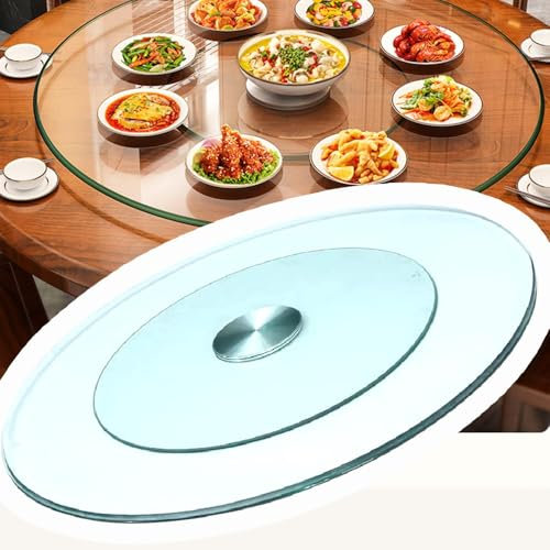 OPOLDBDMAC 80cm 90cm Drehbares Tablett Aus Gehärtetes Glas, Schwerlast Runder Servierplatte Tischplatte Plattenteller Küche 360° Drehbar Servierteller(80cm-32inch)