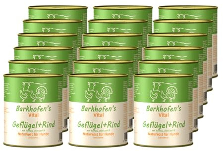 Barkhofen Tiernahrung Nassfutter für Ihren Hund 18x 800g – Hundefutter nass & getreidefrei mit Geflügel & Rind – Hunde Futter in Dosen ohne Getreide