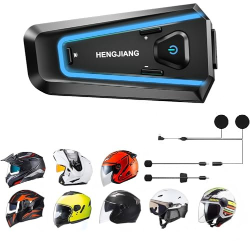 Écouteurs Casque Moto, Kit Main Libre Moto sans Fil 5.1 avec HiFi Micro Double Réduction du Bruit Nouvelle Version dans RGB/Radio FM/Bouton Adapté aux Gants Commande Fonctionnement Mains Libres