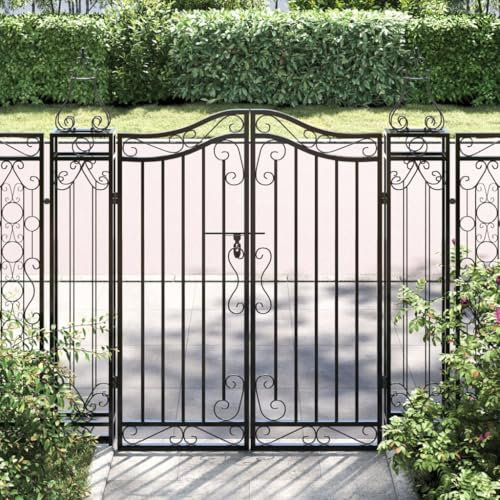 Homgoday Garden Gate, Decorative Wrought Iron Outdoor Gate, 121x8x120 cm, Stylish Swing Gate for Garden Fence, Driveway, and Patio Spaces