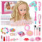 BuzzoXerex Frisierkopf Kinder Set, 58 Stück Schminkkopf für Mädchen Waschbar, Puppenkopf Zum Frisieren Kinder mit Haarzubehör und Kosmetik Geburtstags Weihnachten Geschenke für 3 ab Jahren (Rosa)
