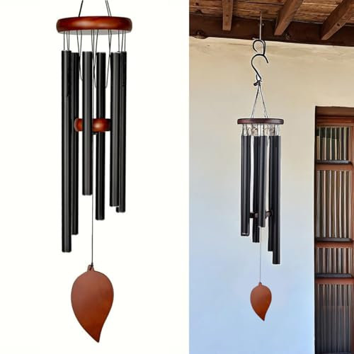 Deep Tone Aluminium-Windspiel, 68 cm, extra groß, für den Innen- und Außenbereich, Gedenkstätte, Gartendekoration, handgefertigt, gestimmtes Metallspiel (schwarz)