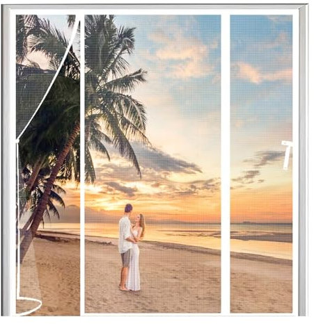 MagnéTique Moustiquaire Double Porte Rideau,270x290cm(WxH) Blanc Moustiquaire de Porte Fermeture Automatique pour d Entrée Intérieur Patio Coulissante