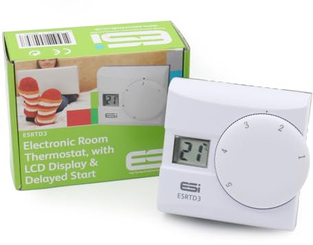 ESi Controls ESRTD3 Digital Room Thermostat, LCD Display, TPI Control, Delayed Start, 230V AC