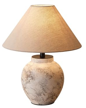 HGTYDV2 Rustic Farmhouse Clay Pot Table Lamp White Ceramic Lamp with Fabric Shade Decor Southwestern Jug Table Lamp Bedside Nightstand for Living Room