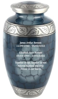 Cremation Urn for Two Adults – XXL Companion Ashes Container for Human Remains – Elegant Memorial Keepsake for Husband, Wife, or Loved Ones (Aluminium, Blue Cloud Personalised)