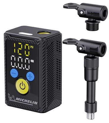 MICHELIN - Mini Compresseur Portatif Ultra Compact AIR+ PRO – Gonfleur Électrique Portable 130 PSI / 9 BAR pour Vélo, Ballons et Sports – Écran LED, Batterie 500 mAh Rechargeable USB-C, Lampe Intégrée