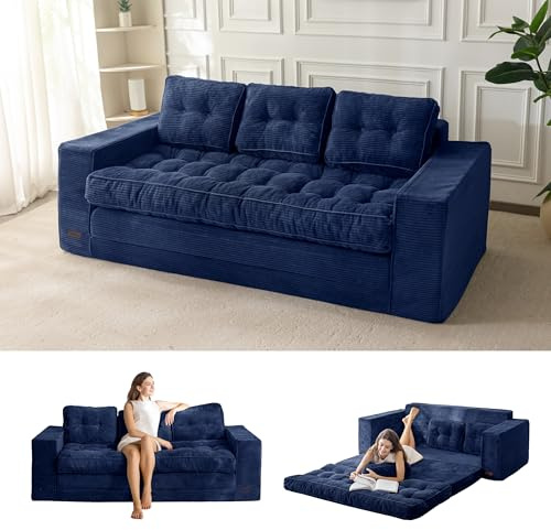MAXYOYO Bodensofa Schlafsofa 190cm Breit mit Kissen, 2-in-1 Klappbar Cord Sofa 3 Sitzer mit Schlaffunktion, Liegefläche 101x196CM für Wohnzimmer, Schlafzimmer, Lounge