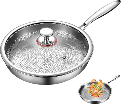 OIWERH 26/28/30cm Titanium Frying Pan, Titanium Hammered Pan Pro with Lid, Ultra-Durable Scratch-Resistant Non Stick Titaniumss Nutri Frying Panss, Multifunctional No Coating Nutri Pans (30cm)
