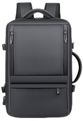 Großer Reiserucksack für Damen und Herren, ergonomischer Business-Laptop-Rucksack mit Trolley Halterung, erweiterbarer wasserdichter Alltagsrucksack ohne USB-Ladeanschluss,Black 1