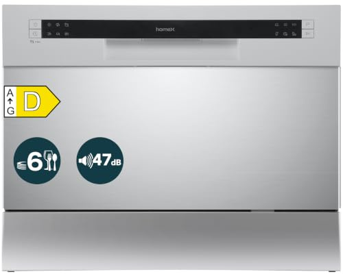 homeX GST6AD-S Tischgeschirrspüler Mini Geschirrspüler für 6 Maßgedecke | 6 Programme, Spülmaschine klein, AquaStop, automatische Türöffnung, ideal für kleine Wohnungen, Tischspülmaschine, silber