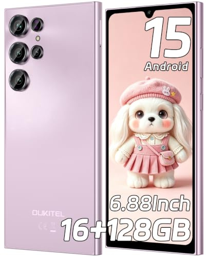 OUKITEL C61 Telefonos Moviles Libres, 16GB(4+12)+128GB/1TB Smartphone | 6.88 HD+ 90Hz Telefono Movil, Android 15 Movil, Batería 5150mAh Telefono, 4G Dual SIM/Face ID/Fingerprint/GPS/OTG, Morado