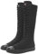 ANUFER Ragazze Donna al Ginocchio Stivali di Tela Lacci Zip Piatto Scarpe Sportive Tutto Nero F888 EU39.5