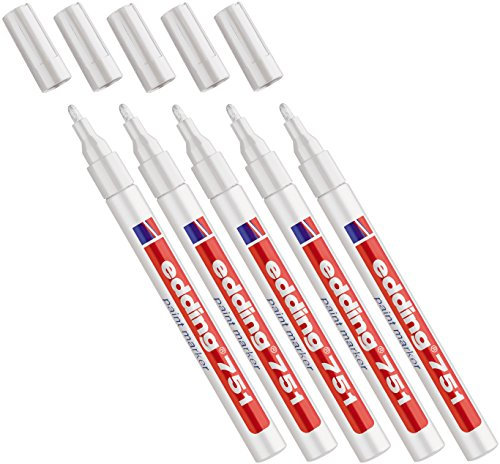 Edding Glanz-Lack-Marker - Rundspitze - Kreatives Gestalten von fast allen Oberflächen (z.B. Glas, Karton, dunkles Papier, Keramik, Stein) (1-2 mm, weiß, 5)