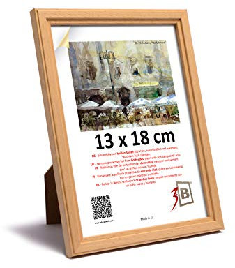 3-B Bilderrahmen GERA - Natur - 13x18 - cm Holzrahmen, Fotorahmen, Portraitrahmen mit Acrylglas