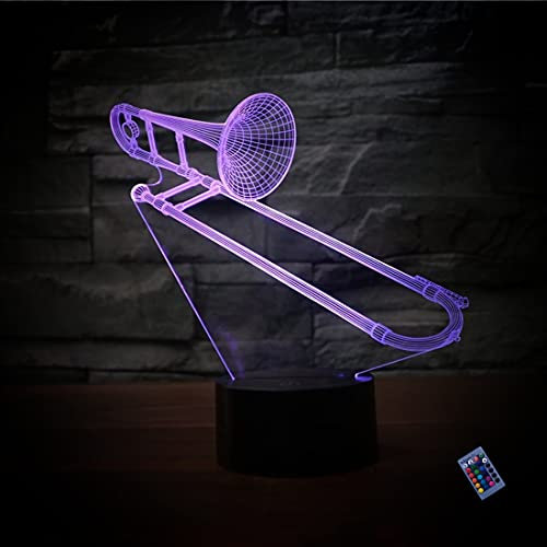YTDZLTD Optische Täuschung 3D Posaune Nacht Licht 16 Farben Andern Sich Fernbedienung USB-Strom Touch Schalter Dekor Lampe LED Lampe Tisch Kinder Brithday weihnachten Geschenk