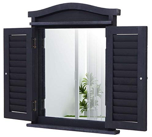 Mendler Wandspiegel Spiegelfenster mit Fensterläden 53x42x5cm - dunkelgrau