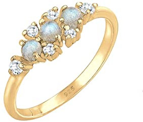 Elli Ring Damen Vintage Look Funkelnd mit Labradorit Edelstein und Zirkonia in 925 Sterling Silber