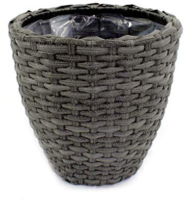 DARO DEKO Rattan Blumentopf rund 1 Stück - S anthrazit