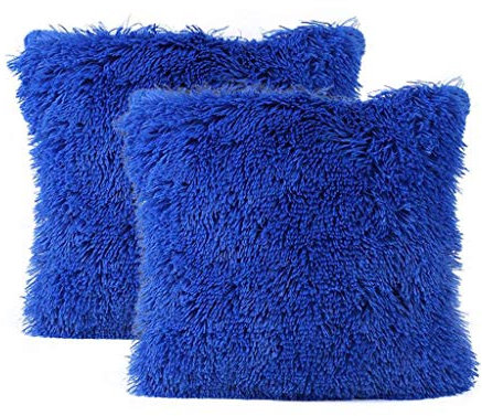 FeiliandaJJ 2er Set Dekorativ Kissenbezug 40x40cm,Einfarbig Plüsch Weich Kopfkissenbezug Kissenhülle,Sofakissenbezüge Pillowcase 16x16 für Couch Wohnzimmer Sofa Bed Auto (Blau)