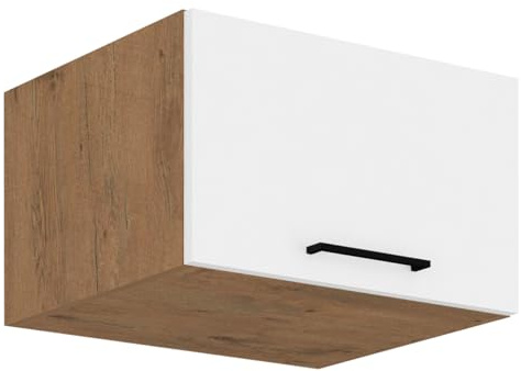 Mirjan24 Küchenschränke Woodline Unterschrank Hängeschrank Spülenunterschrank Herdumbauschrank Eckunterschrank Küchenzeile (Eiche Lancelot/Weiß Hochglanz, Hängeschrank (flach) 60 NAGU-36 1F)