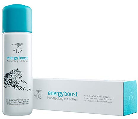 YUZ energy boost - Mundspülung mit Koffein – „Hallo-Wach“-Effekt – Minzgeschmack – Fluoridhaltig – Kariesvorsorge – Umweltfreundliche Verpackung – Made in Germany