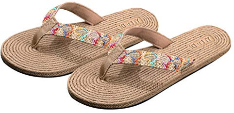 Pantoufles Dété Élégantes Paille Semelle Tissée Plage Tongs Pantoufles Antidérapantes pour Fille Femmes Dame Madame