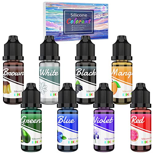 Colorante di Gomma Silicone - 8 Colori Pigmento Liquido per Fabbricazione di Stampi, Stampaggio e Colata - Colore per Stampi Resina, DIY Statue - 10ml Ciascuno