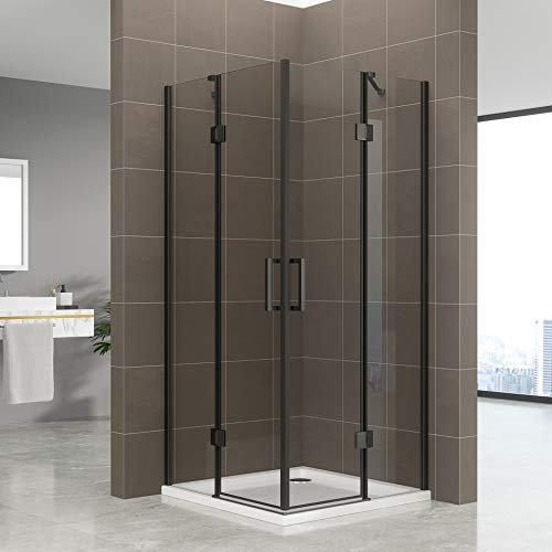 Moments of Glass Duschkabine CELINE mit Eckeinstieg 85x95 cm Höhe: 190cm, Eckduschkabine aus durchsichtigem 6mm NANO ESG Sicherheitsglas, schwarze Aluminiumprofile - DK73