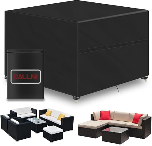 Callni Abdeckung für Gartenmöbel, Wasserdicht Abdeckplane 420D Oxford Gewebe mit Windfest Klipse, Winterfest Anti-UV Gartentische Schutzhülle für Balkonmöbel Möbelsets Lounge 125x125x74cm