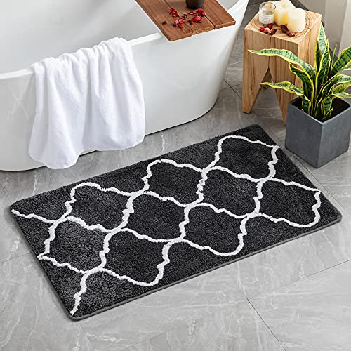 MIULEE Badematte Rutschfest Badteppich Waschbar Badvorleger Badzimmermatte Weich Mikrofaser Duschvorleger Fußmatte Dekorativ Teppich Marokko Badezimmerteppich Badezimmer Wohnzimmer 70x120cm Dunkelgrau