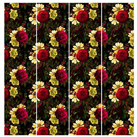 Schiebegardinen Set Weiße Blüten mit Roten Rosen 4 Flächenvorhänge 250 x 240cm Wandhalterung