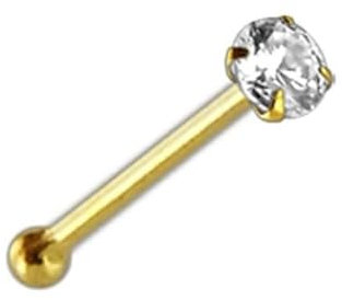 Piercing Nasenstecker Nose Pin Echt 585 Gold mit echtem Diamant Maße 0,6 x 6 x 1,4 mm modisch extravagant