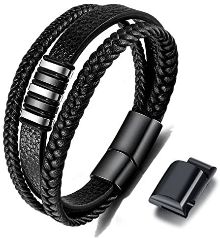 Bracelet en cuir noir pour homme - Cadeau Homme 22.5cm