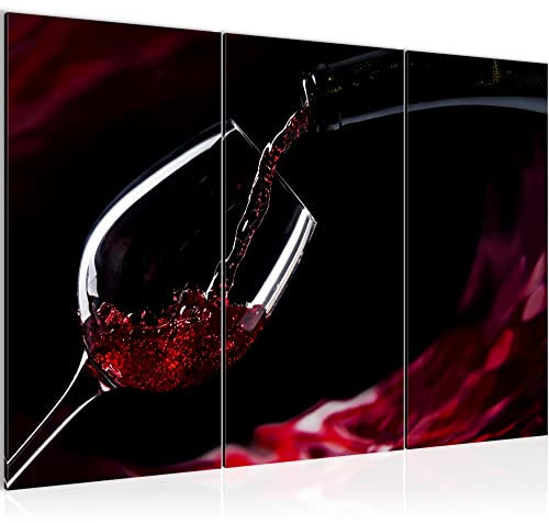 Runa Art Vin Cuisine Peinture Tableau Salon XXL Noir Rouge Salle à manger Verre 120 x 80 cm 3 Parties Decoration Murale 042231a