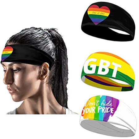 Kuiaobaty Regenbogenstreifen Sport Stirnband für Männer und Frauen, Gay Pride Lesbisches Haarband rutschfest LGBT Kopfbedeckung Fitness Elastisches Workout Schweißband, Love is love